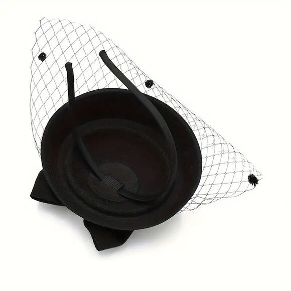 🖤 Pinup Accessory 1950s Retro Vintage Fascinator Black Pillbox Pearl Veil Hat - Picture 6 of 13